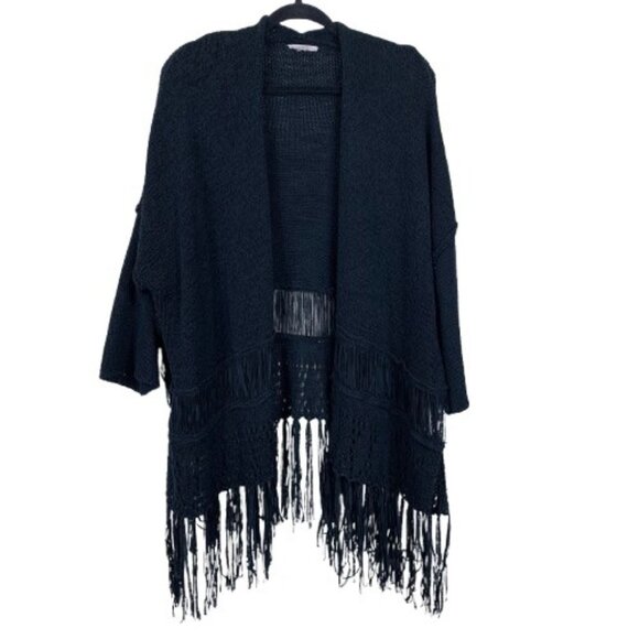 Easel Women’s Black Boho Fringe Whimsigoth Open Cardigan Size S/M - Picture 1 of 7